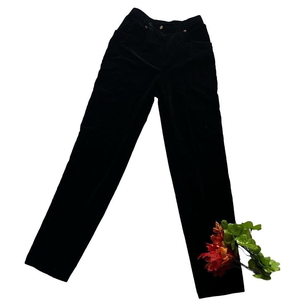 Vintage Velvet Pants Women's Size L Black Straight Leg Made in Italy Elegant